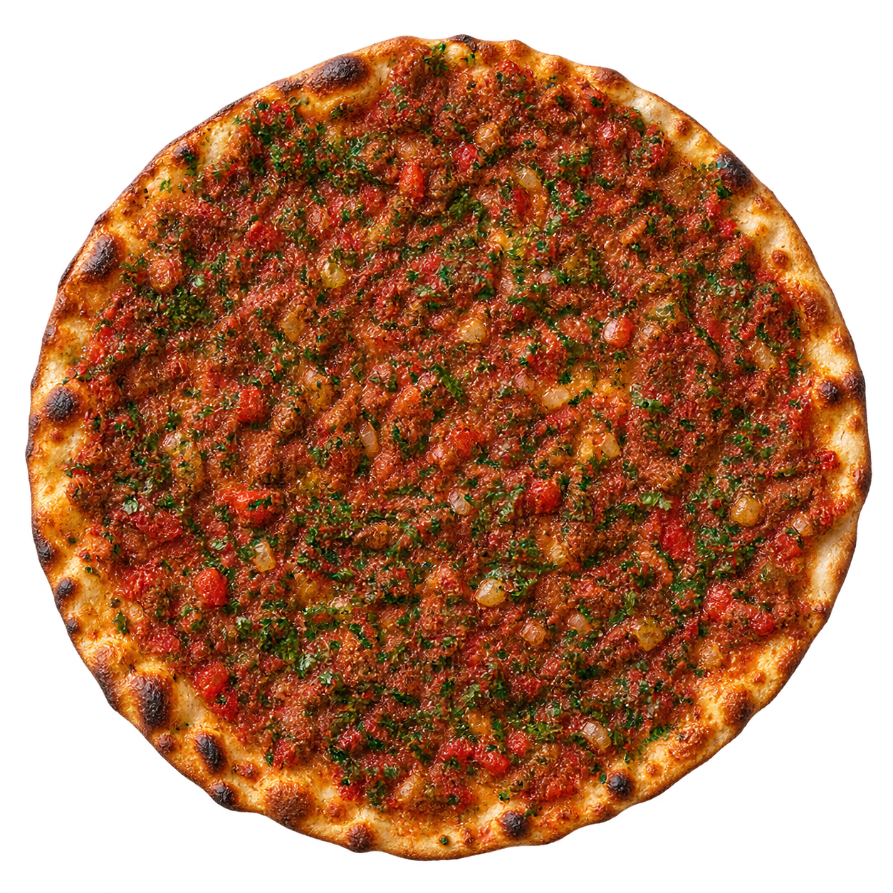 Kızarmış ince hamuru ve kıymalı harcıyla lahmacun